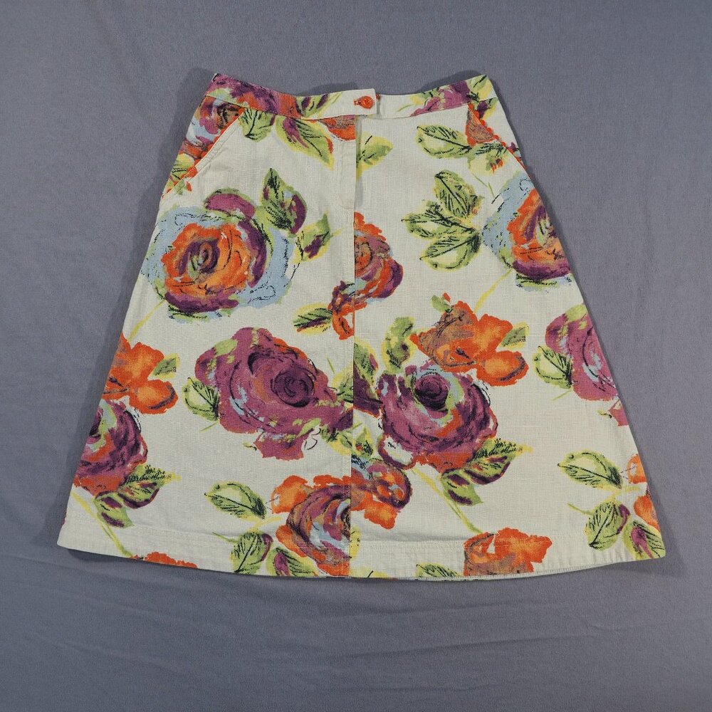 J Jill Skirt Womens 6 Petite Floral Cream Midi A Line Lagenlook Boho Fairy